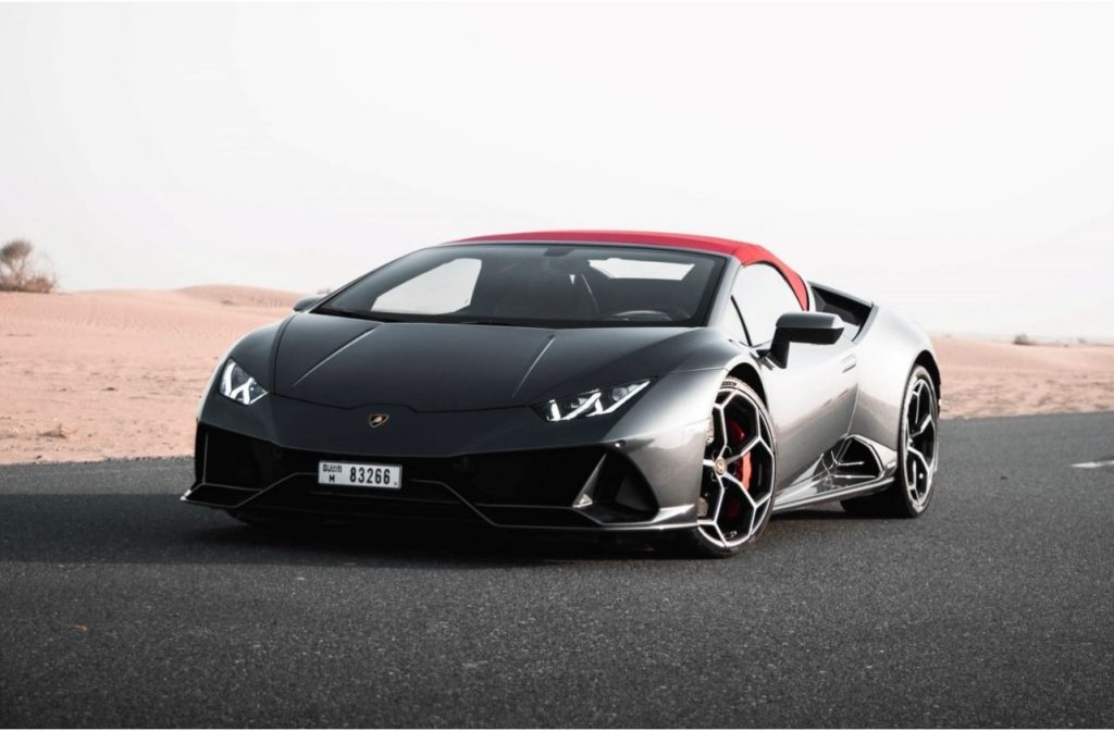 Lamborghini Huracan Evo Spyder Black 2022 for rent Dubai