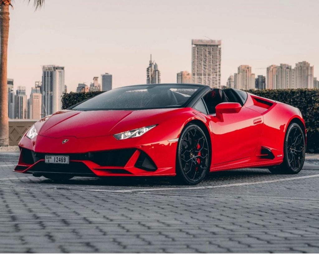 Lamborghini Huracan Evo Spyder Red 2020 for rent Dubai