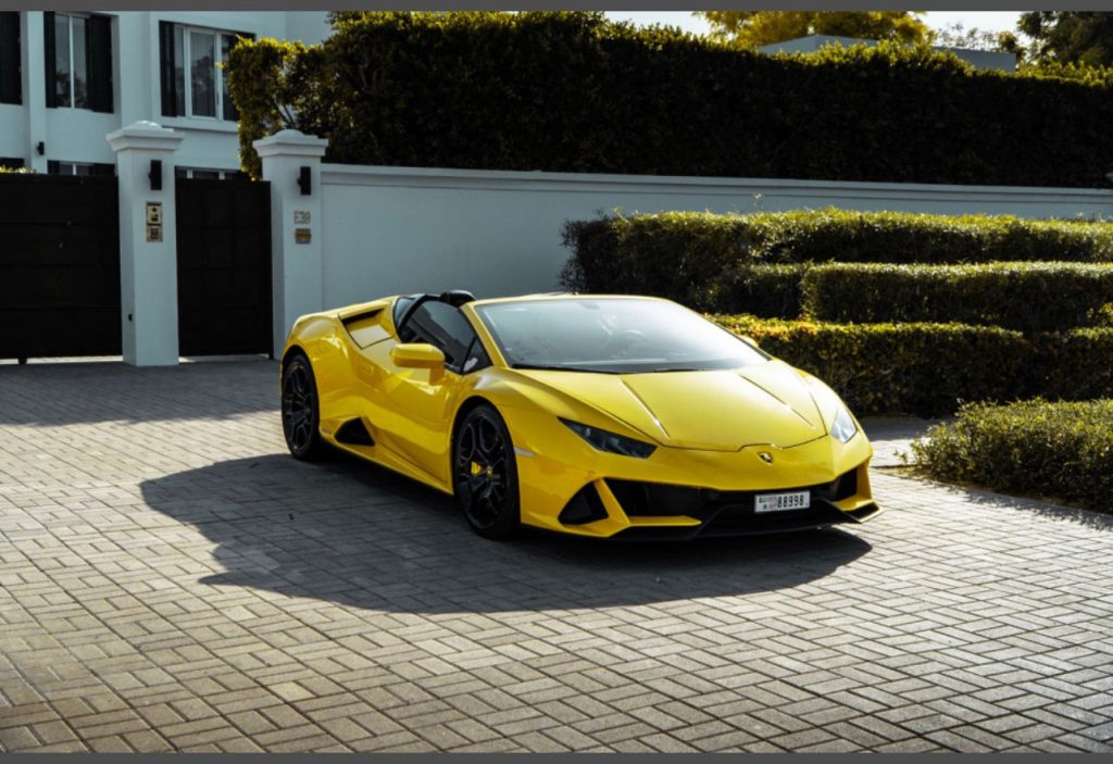 Lamborghini Huracan Evo Spyder Yellow 2022 for rent Dubai