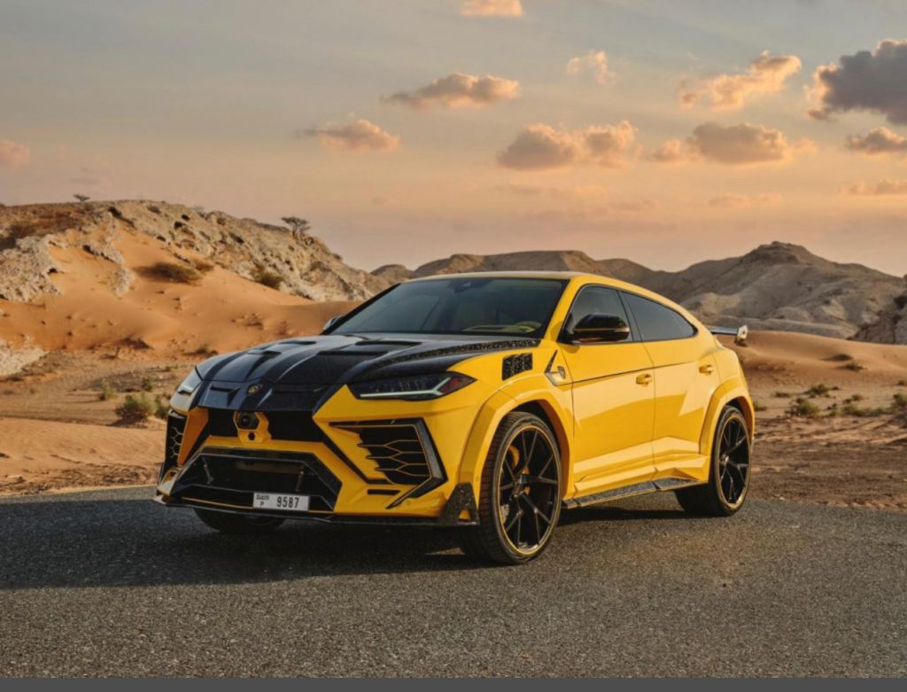 Lamborghini Urus Mansory yellow 2021 for rent Dubai