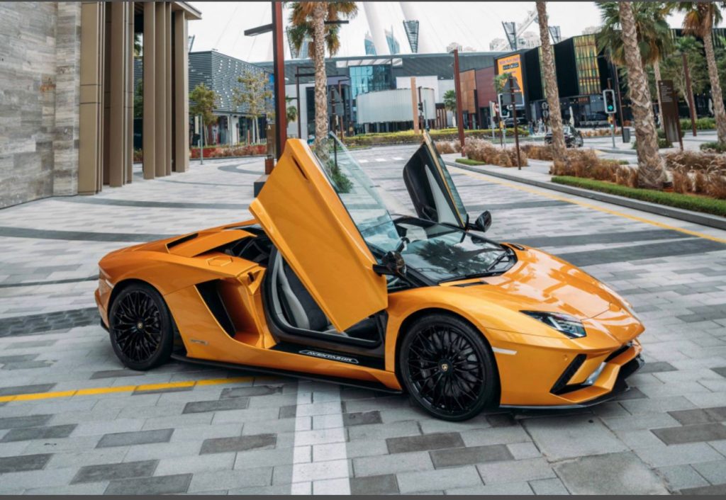 Lamborghini Aventador S Roadster orange 2018 for rent Dubai