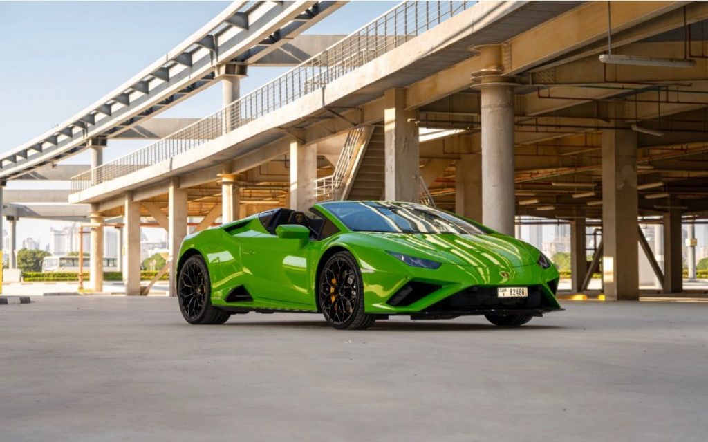 Lamborghini Huracan Evo Spyder Green 2022 for rent Dubai